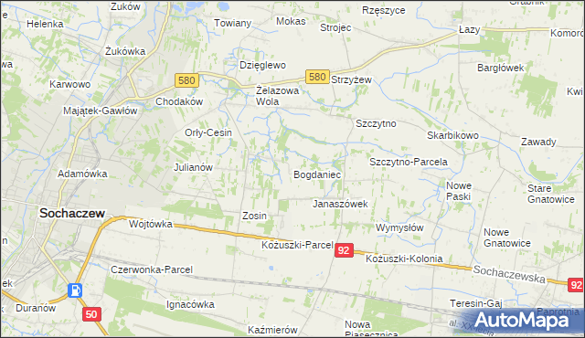 mapa Bogdaniec gmina Sochaczew, Bogdaniec gmina Sochaczew na mapie Targeo