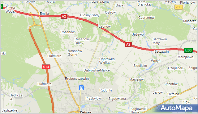 mapa Dąbrówka Wielka gmina Zgierz, Dąbrówka Wielka gmina Zgierz na mapie Targeo