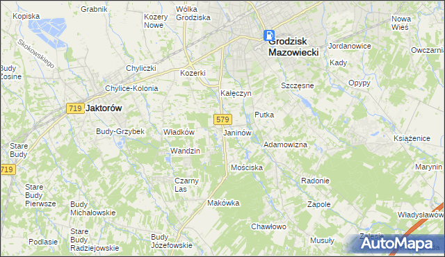 mapa Janinów gmina Grodzisk Mazowiecki, Janinów gmina Grodzisk Mazowiecki na mapie Targeo