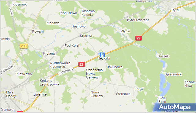 mapa Jeziorki gmina Chojnice, Jeziorki gmina Chojnice na mapie Targeo