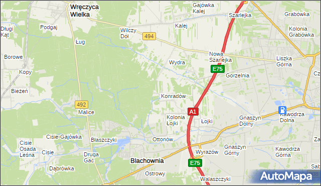 mapa Konradów gmina Blachownia, Konradów gmina Blachownia na mapie Targeo