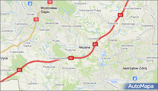 mapa Mszana powiat wodzisławski, Mszana powiat wodzisławski na mapie Targeo