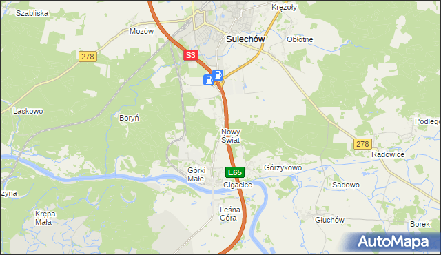 mapa Nowy Świat gmina Sulechów, Nowy Świat gmina Sulechów na mapie Targeo