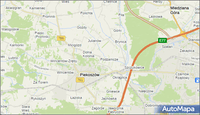 mapa Podzamcze gmina Piekoszów, Podzamcze gmina Piekoszów na mapie Targeo