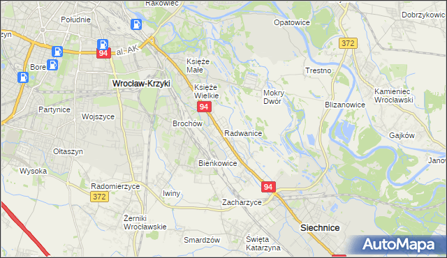 mapa Radwanice gmina Siechnice, Radwanice gmina Siechnice na mapie Targeo