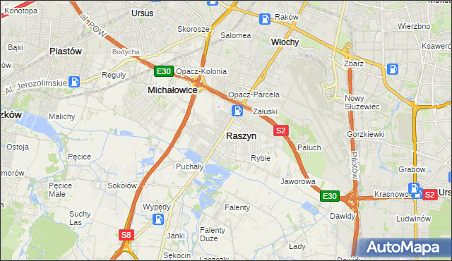 mapa Raszyn powiat pruszkowski, Raszyn powiat pruszkowski na mapie Targeo