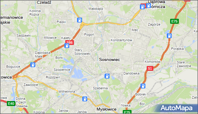 mapa Sosnowca, Sosnowiec na mapie Targeo