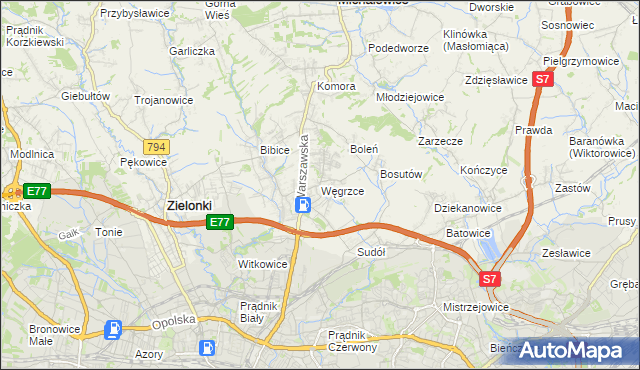 mapa Węgrzce gmina Zielonki, Węgrzce gmina Zielonki na mapie Targeo