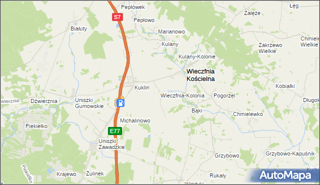 mapa Wieczfnia-Kolonia, Wieczfnia-Kolonia na mapie Targeo