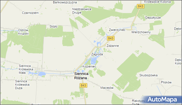 mapa Zagroda gmina Siennica Różana, Zagroda gmina Siennica Różana na mapie Targeo