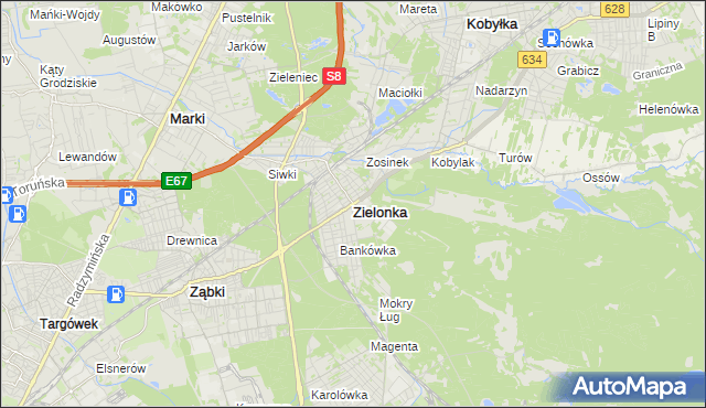 mapa Zielonka powiat wołomiński, Zielonka powiat wołomiński na mapie Targeo