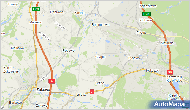 mapa Czaple gmina Żukowo, Czaple gmina Żukowo na mapie Targeo