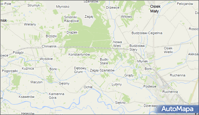 mapa Stare Budki gmina Osiek Mały, Stare Budki gmina Osiek Mały na mapie Targeo