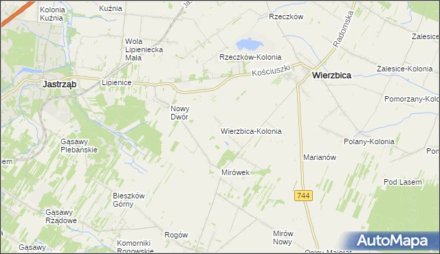 mapa Wierzbica-Kolonia gmina Wierzbica, Wierzbica-Kolonia gmina Wierzbica na mapie Targeo