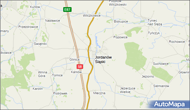 mapa Jordanów Śląski, Jordanów Śląski na mapie Targeo
