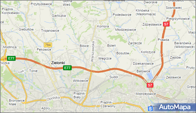 mapa Węgrzce gmina Zielonki, Węgrzce gmina Zielonki na mapie Targeo