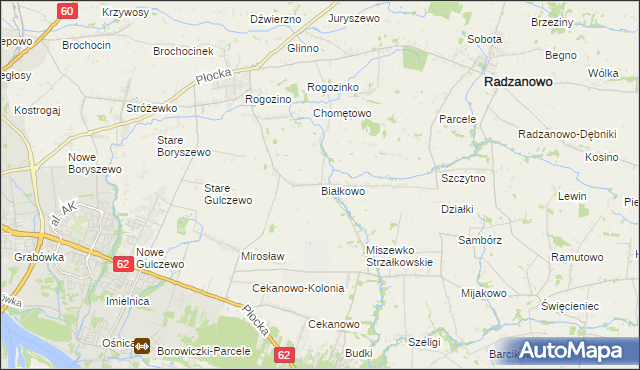 mapa Białkowo gmina Radzanowo, Białkowo gmina Radzanowo na mapie Targeo