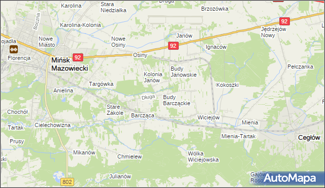 mapa Budy Barcząckie, Budy Barcząckie na mapie Targeo