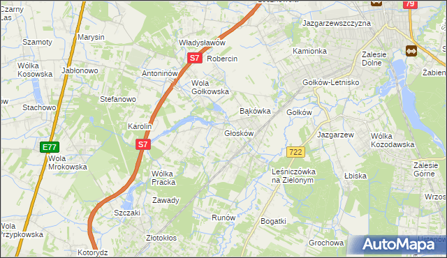 mapa Głosków gmina Piaseczno, Głosków gmina Piaseczno na mapie Targeo