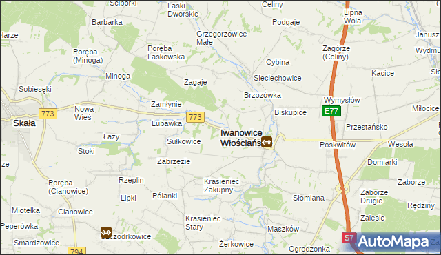 mapa Iwanowice Włościańskie, Iwanowice Włościańskie na mapie Targeo