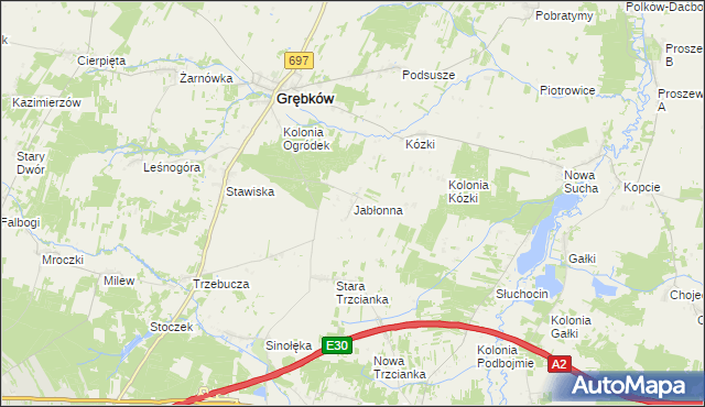 mapa Jabłonna gmina Grębków, Jabłonna gmina Grębków na mapie Targeo