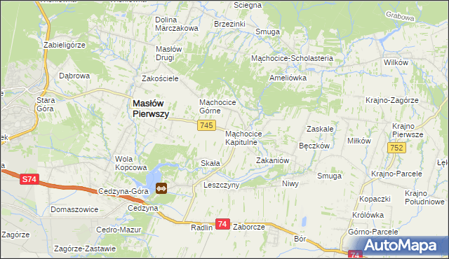 mapa Mąchocice Kapitulne, Mąchocice Kapitulne na mapie Targeo