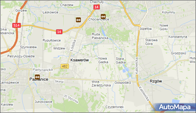 mapa Nowa Gadka gmina Ksawerów, Nowa Gadka gmina Ksawerów na mapie Targeo