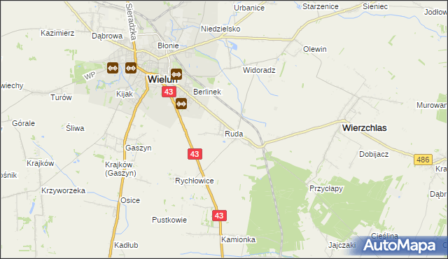 mapa Ruda gmina Wieluń, Ruda gmina Wieluń na mapie Targeo
