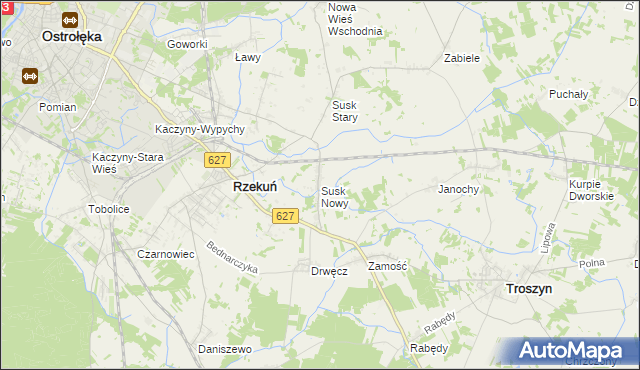 mapa Susk Nowy gmina Rzekuń, Susk Nowy gmina Rzekuń na mapie Targeo