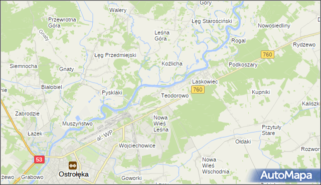 mapa Teodorowo gmina Rzekuń, Teodorowo gmina Rzekuń na mapie Targeo