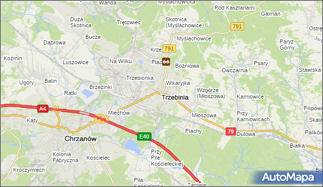 mapa Trzebinia powiat chrzanowski, Trzebinia powiat chrzanowski na mapie Targeo