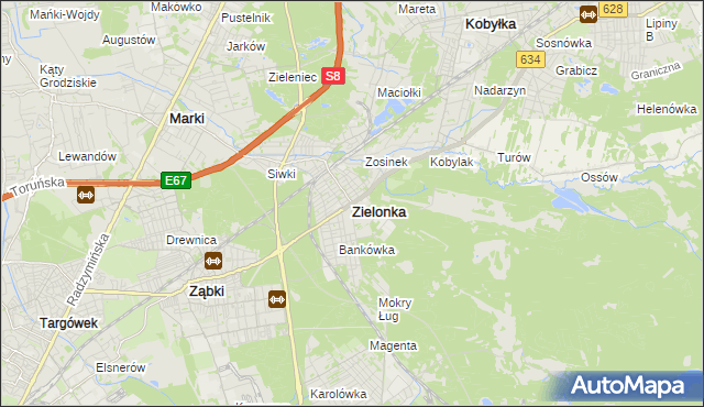 mapa Zielonka powiat wołomiński, Zielonka powiat wołomiński na mapie Targeo