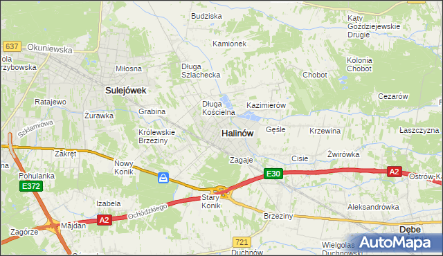 mapa Halinów powiat miński, Halinów powiat miński na mapie Targeo