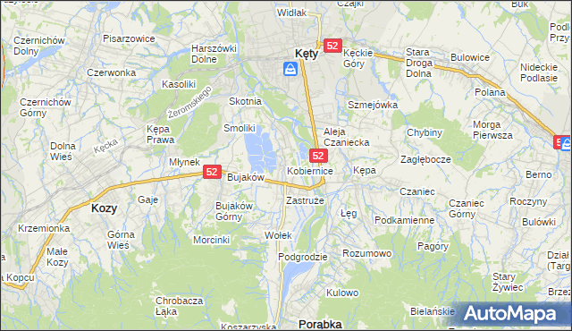 mapa Kobiernice, Kobiernice na mapie Targeo