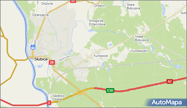 mapa Kunowice, Kunowice na mapie Targeo