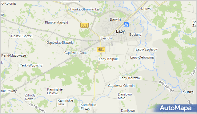 mapa Łapy-Kołpaki, Łapy-Kołpaki na mapie Targeo