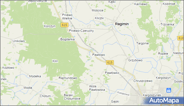 mapa Pawłowo gmina Regimin, Pawłowo gmina Regimin na mapie Targeo