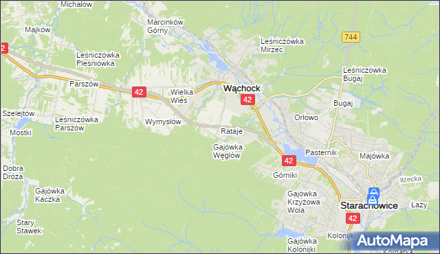 mapa Rataje gmina Wąchock, Rataje gmina Wąchock na mapie Targeo