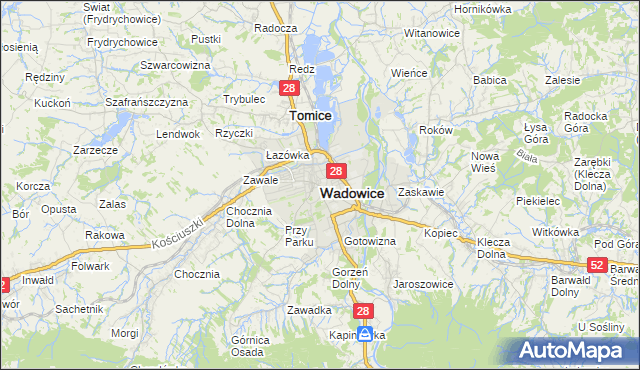 mapa Wadowice, Wadowice na mapie Targeo