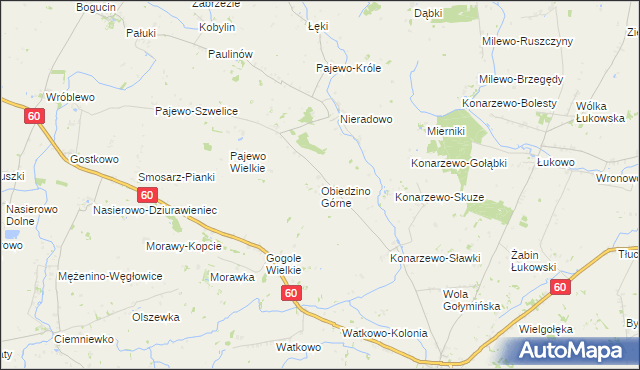 mapa Obiedzino Górne, Obiedzino Górne na mapie Targeo