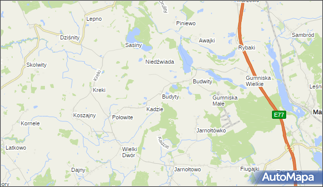 mapa Budyty, Budyty na mapie Targeo