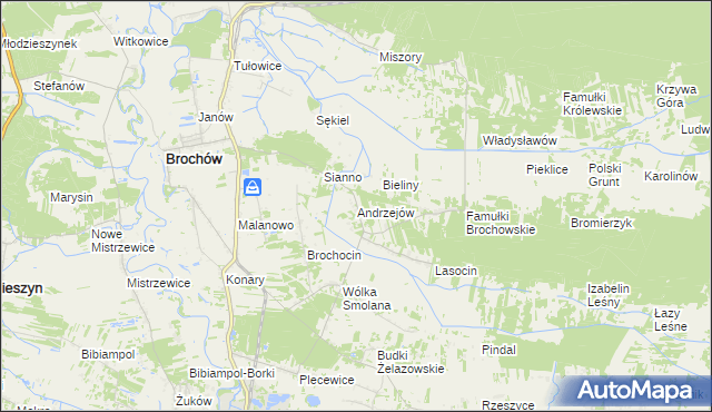 mapa Andrzejów gmina Brochów, Andrzejów gmina Brochów na mapie Targeo