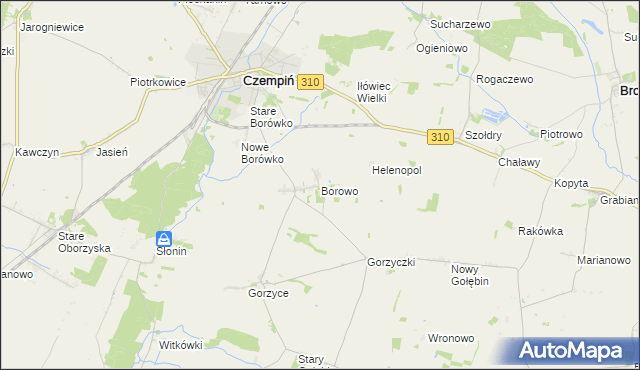 mapa Borowo gmina Czempiń, Borowo gmina Czempiń na mapie Targeo