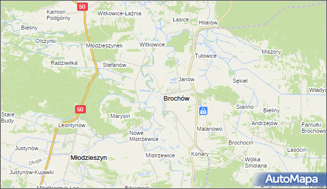 mapa Brochów powiat sochaczewski, Brochów powiat sochaczewski na mapie Targeo