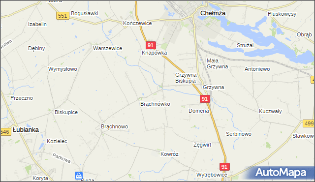 mapa Browina gmina Chełmża, Browina gmina Chełmża na mapie Targeo