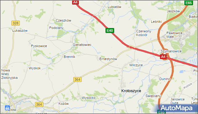 mapa Ernestynów gmina Złotoryja, Ernestynów gmina Złotoryja na mapie Targeo