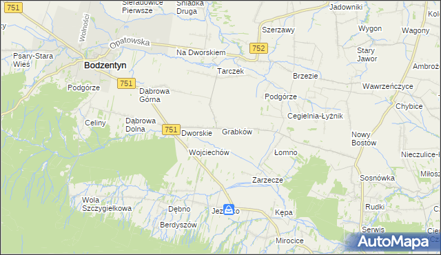 mapa Grabków gmina Pawłów, Grabków gmina Pawłów na mapie Targeo