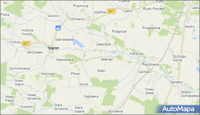 mapa Jeleniec gmina Stanin, Jeleniec gmina Stanin na mapie Targeo