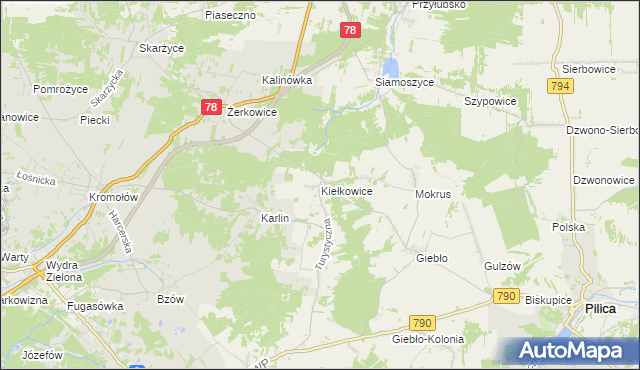 mapa Kiełkowice, Kiełkowice na mapie Targeo