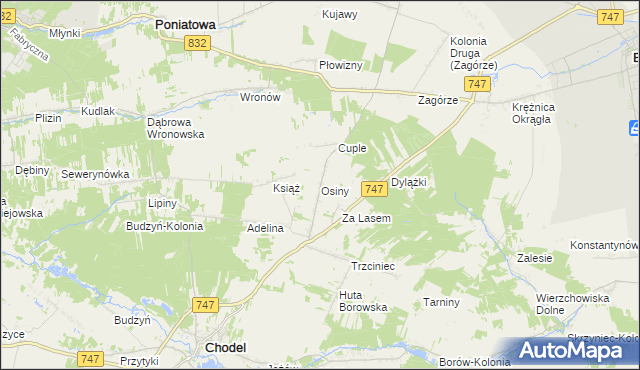 mapa Osiny gmina Chodel, Osiny gmina Chodel na mapie Targeo